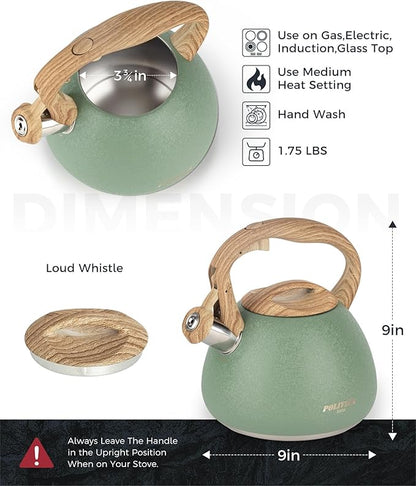 POLIVIAR Tea Kettle, 2.7 Quart Stovetop Tea Kettle, Audible Whistling Teapot with Crackle Finish, Food Grade Stainless Steel for Anti-Rust, Anti Hot Handle, Suitable for All Heat Sources (JX2023-LRG)