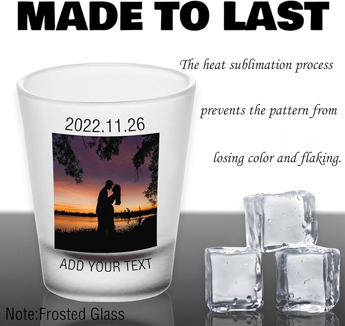 Personalized Shot Glasses Clear with Your Photo Text, Custom Frosted Shot Glasses 1.5oz Bar Accessories Gifts for Tequila, Vodka, or Whiskey Lovers Birthday Christmas Wedding Gifts