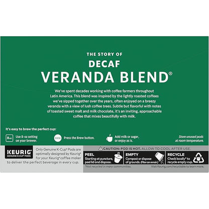 Starbucks K-Cup Coffee Pods, Starbucks Blonde Roast Coffee, Decaf Veranda Blend, 100% Arabica, 6 boxes (60 pods total)