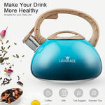 Load image into Gallery viewer, s-p Teapot Whistling Tea Kettle with Wood Pattern Handle Loud Whistle,Food Grade Stainless Steel Tea Pot for Stovetops Water Kettle(Blue)