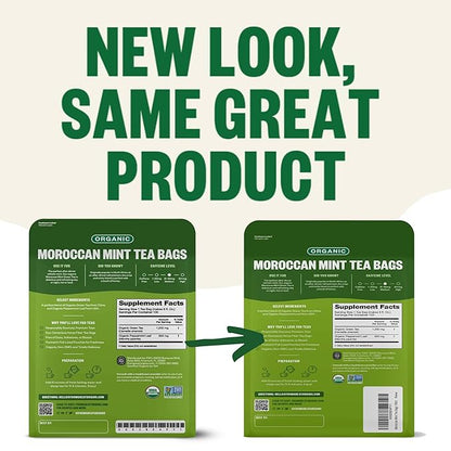 FGO Organic Moroccan Mint Green Tea, 100 Count, Eco-Conscious Tea Bags, Resealable Bag, Packaging May Vary (Pack of 1)