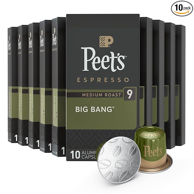 Peet's Coffee, Medium Roast Espresso Capsules, Compatible with Nespresso Original Machines - Big Bang, Intensity 9, 100 Count (10 Boxes of 10 Espresso Capsules)
