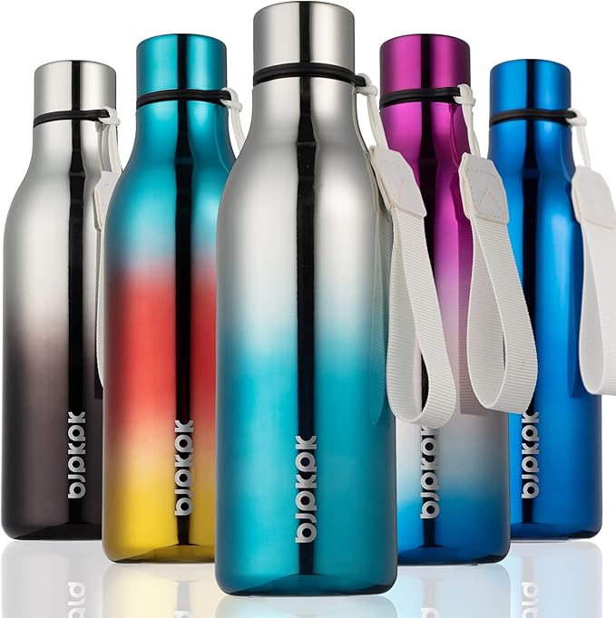 BJPKPK Insulated Water Bottles, 18 oz Stainless Steel Metal Water Bottle with Strap, BPA Free Leak Proof Jugs, Mugs, Flasks, Reusable Thermal Flasks for Sports & Travel, Blue Lagoon