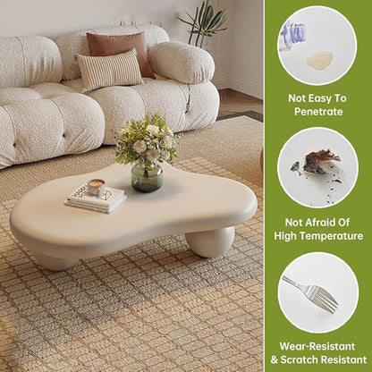 Cloud Coffee Table Modern Irregular Coffee Table Asymmetrical Unique Coffee Tables with 3 Bases for Living Room Farmhouse (B, 39")