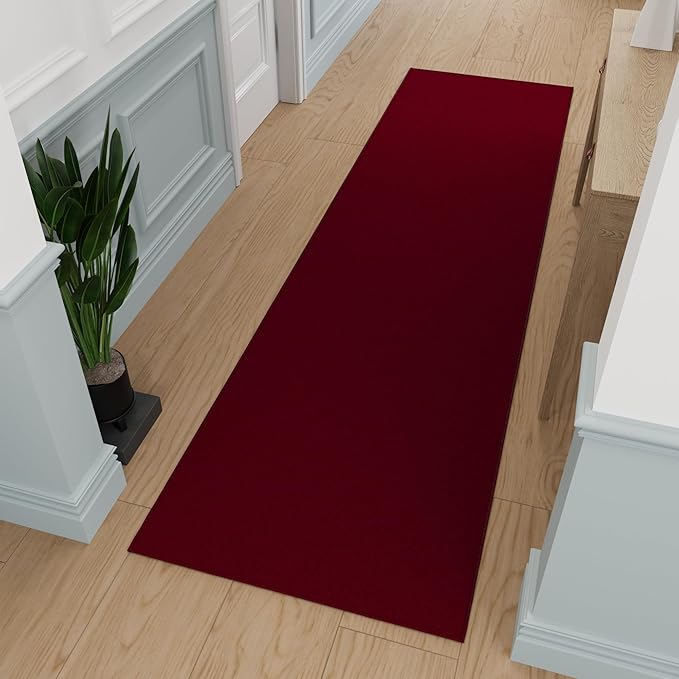Ottomanson Hallway Runner Rug 1'10" x 12' Non Slip Solid Area Rugs Easy to Clean Laundry Rug Runner Durable & Pet Friendly Floor Carpet Runners for Hallways Entryway Living Room Kitchen, Red