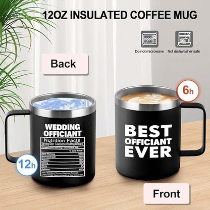 Best Wedding Officiant from Bride Groom | Anniversary Wedding Officiant Gift Insulated Coffee Cup | 12oz with Handle and Lid 304 Stainless Steel Camping Travel Thermal Mugs - Black