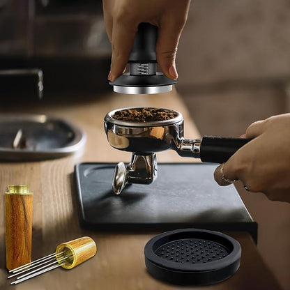 Yeelan Espresso Tamper 51mm with WDT Tool,Calibrated Spring Loaded Coffee Tamper with Silicone Mat,100% Flat Stainless Steel Base Espresso Tools - Tamper for Espresso Machine,Espresso Accessories