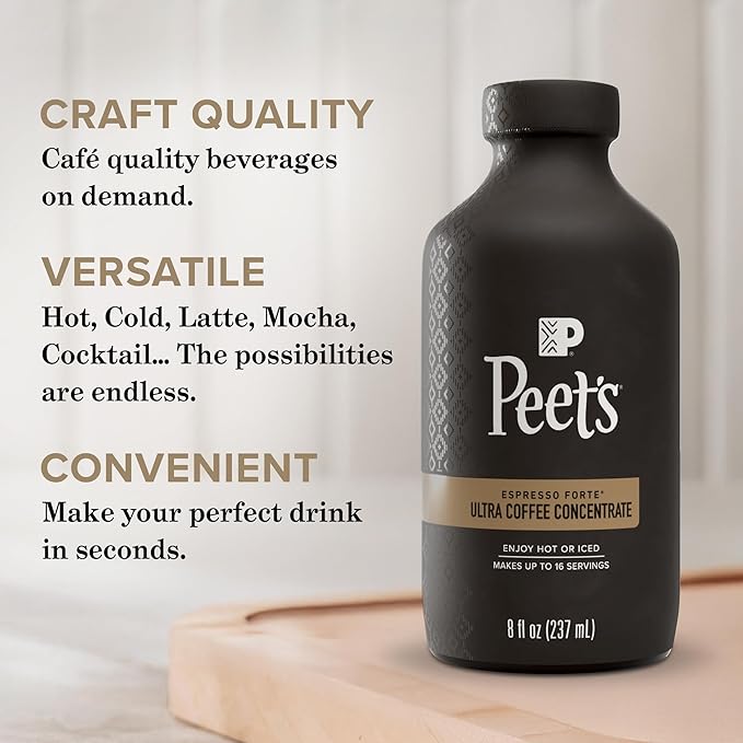 Peet's Coffee, Ultra Coffee Concentrate, Instant Hot, Cold Brew, or Iced Coffee - Espresso Forte, 8 Fluid Ounce Bottle (16 Servings)