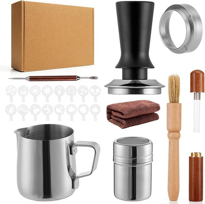 24pcs Espresso Tamper Set, Barista Tools Kit for Coffee Machine, Spring-Loaded 304 Stainless Steel Base 30lbs Coffee Calibrated Tamper Tools for Enjoying cafes Home Office hotels(58mm)