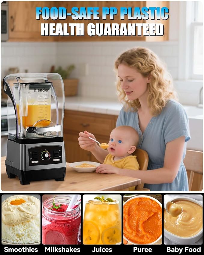 2025 Upgrade Commercial Blender | SGS German Super Motor 2500W| Dishwasher Safe | 6-Piece Japanese Blades, 3-Second Quick Ice Crushing | Quiet Blender for Juices and Smoothies, New
