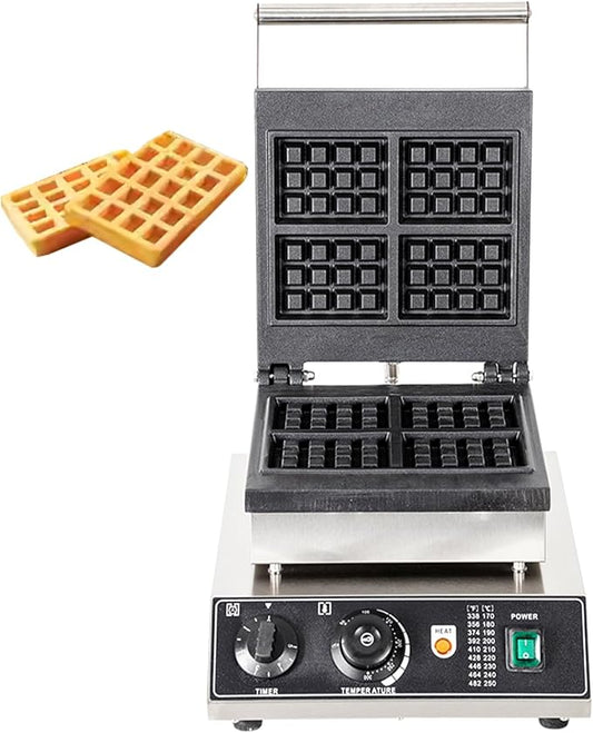 Commercial Square Waffle Maker, 110V Belgian Waffle Maker Iron, 2 Square-Shaped Waffles,Non-Stick Teflon Coating,50-300℃/122-572℉ Adjustable