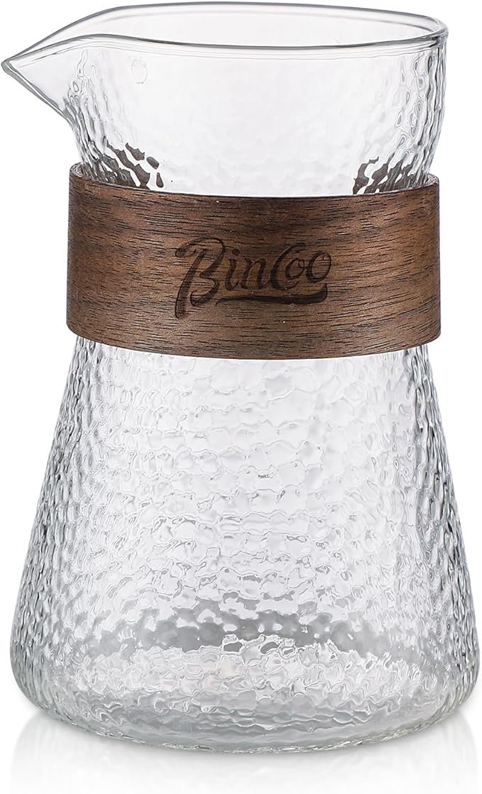 Glass Coffee Server 500ML/16oz - Glass Coffee Carafe with Heat-Resistant Wood Loop,Clear Coffee Decanter Coffee Server for Pour Over, Coffee Pot