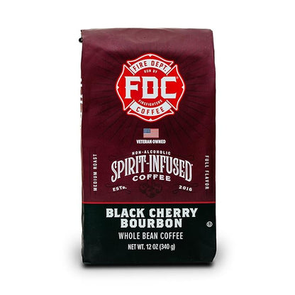 Fire Department Coffee - Black Cherry Bourbon Coffee - Gives Back to Firefighters - Premium Bourbon Infused Whole Bean - Non-Alcoholic - Roasted in the USA - Veteran Owned - 12 oz