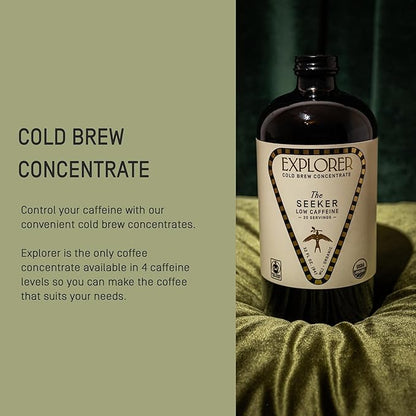 Explorer Cold Brew Organic Liquid Coffee Concentrate, Seeker Low Caffeine, Drink Iced or Hot, 32 fl oz, Makes 20+ Cups