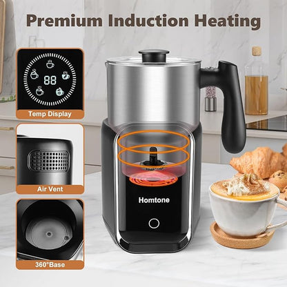 Homtone 5-in-1 Induction Milk Frother, 21oz Removable Automatic Milk Frother Dishwasher Safe for Latte, Hot Chocolate, and Hot and Cold Milk Froth, Chocolate Milk