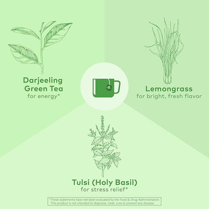Organic India Tulsi Green Herbal Tea - Stress Relieving & Balancing, Immune Support, Adaptogen, Vegan, USDA Certified Organic, Caffeine-Free - 18 Infusion Bags, 6 Pack
