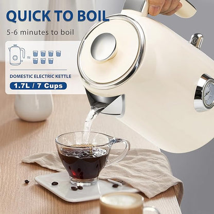 PUKOMC Electric Kettle, 1.7L Stainless Steel Tea Kettle with Temperature Gauge, 1500W Water Boiler with LED Light, BPA-Free, Auto Shut-Off and Boil-Dry Protection (Beige) Visit the Pukomc Store