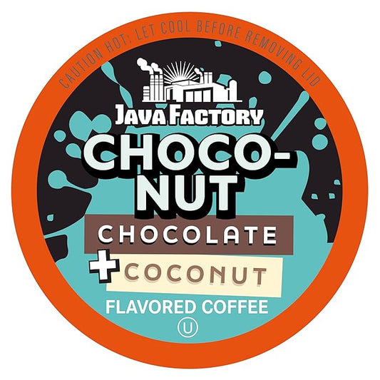 Java Factory Coffee Pods Choconut, 40 Count - Chocolate Coconut Flavored, Compatible with Keurig K Cup Brewers, Tropical Delight for Coffee Lovers