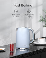 Load image into Gallery viewer, Electric Tea Kettle for Boiling Water, Wide Open Lid Stainless Steel Water Boiler, 1500W/1.7L for Coffee/Tea Brewing, Auto Shut Off &amp; Boil Dry Protection, Cordless Swivel Base &amp; LED Indicator, Blue