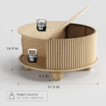 Load image into Gallery viewer, Round Coffee Table with Storage,31.5" Modern Coffee Table with Sliding Tambour Door &amp; Bun Feet,Fluted Accent Center Table for Living Room,Home Small Space,Oak