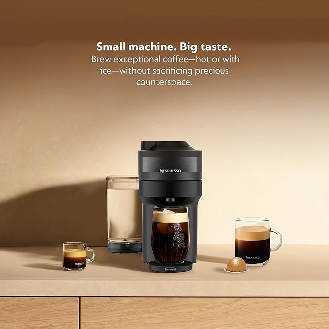 Nespresso Vertuo Pop+ Coffee and Espresso Machine by De'Longhi with Aeroccino Milk Frother, Liquorice Black