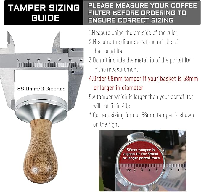 58mm Coffee Tamper Espresso Press with Tamper Mat Tamper with 304 Stainless Steel Base Wooden Handle Barista Espresso Machines Accessory (58mm)