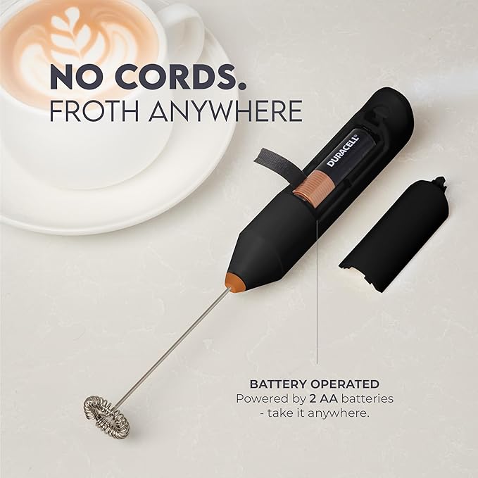 Zulay Kitchen FrothMate Powerful Milk Frother Portable & Compact Handheld Foam Maker Lattes, Cappuccinos (Black with Copper, Froth Mate)