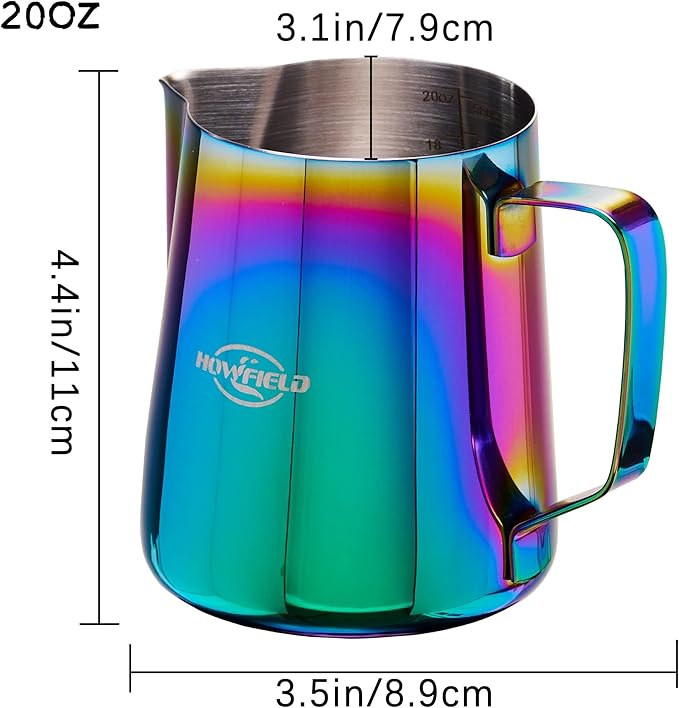 Stainless Steel Milk Frothing Pitcher - Milk Frothing Jug for Cappuccino, Barista Milk Frothing Pitcher Parent (coloured, 20OZ)
