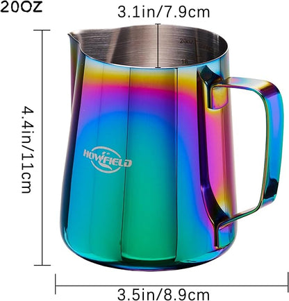 Stainless Steel Milk Frothing Pitcher - Milk Frothing Jug for Cappuccino, Barista Milk Frothing Pitcher Parent (coloured, 20OZ)