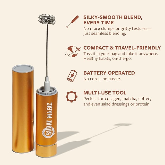 Premium Stainless Steel Handheld Milk Frother – Battery Operated Mini Blender/Whisk – Creates Rich, Creamy Froth for Lattes, Cappuccinos & Cold Drinks