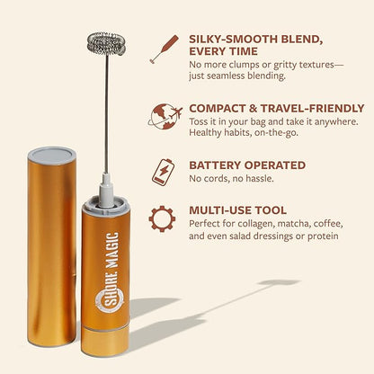 Premium Stainless Steel Handheld Milk Frother – Battery Operated Mini Blender/Whisk – Creates Rich, Creamy Froth for Lattes, Cappuccinos & Cold Drinks