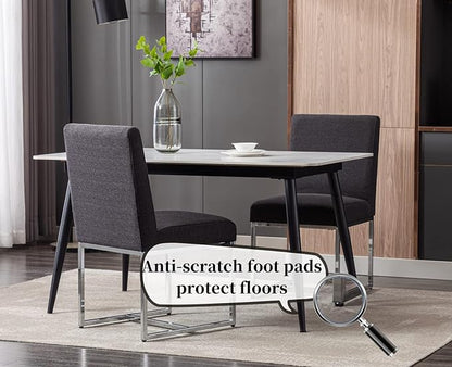 CIMOTA Black Modern Dining Chairs Set of 2, Upholstered Dining Room Chairs Armless Guest Side Chair with Chrome Base for Dining Room/Kitchen, Charcoal Black, 2PCS