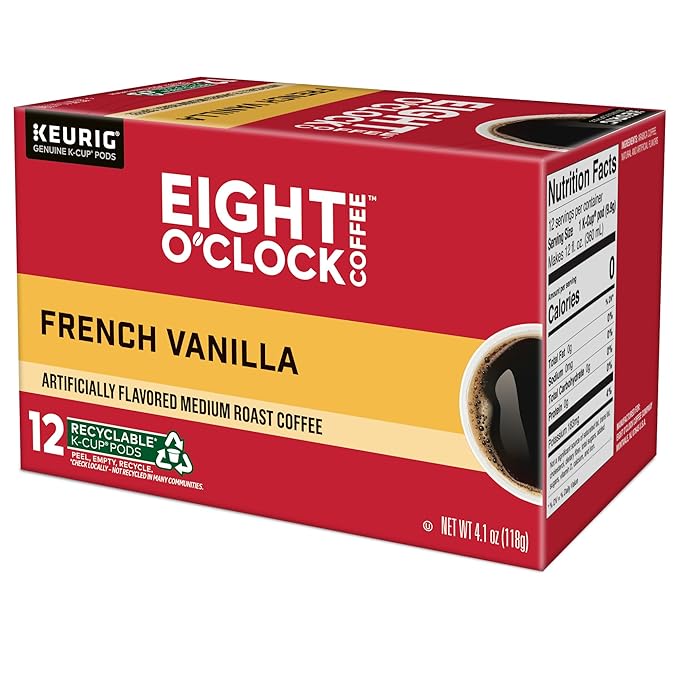 Eight O'Clock Coffee French Vanilla, Keurig Single Serve K-Cup Pods, Light Roast, 72 Count