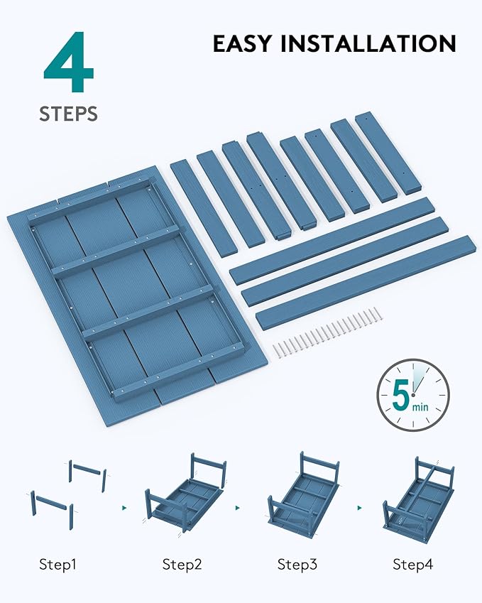 SERWALL HDPE Patio Coffee Table, Rectangle Outdoor Coffee Table, All-Weather Coffee Side Table for Balcony, Poolside, Deck, Garden, Blue