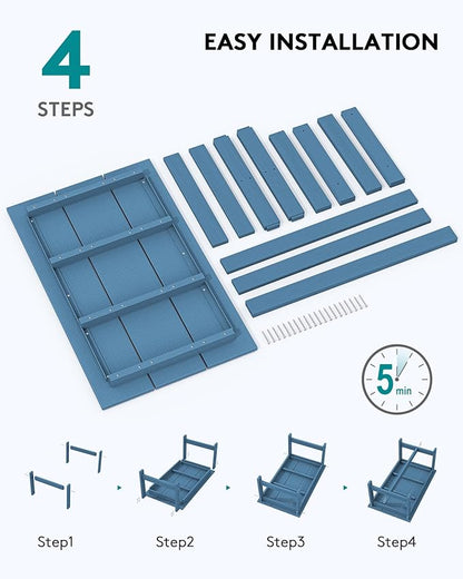 SERWALL HDPE Patio Coffee Table, Rectangle Outdoor Coffee Table, All-Weather Coffee Side Table for Balcony, Poolside, Deck, Garden, Blue