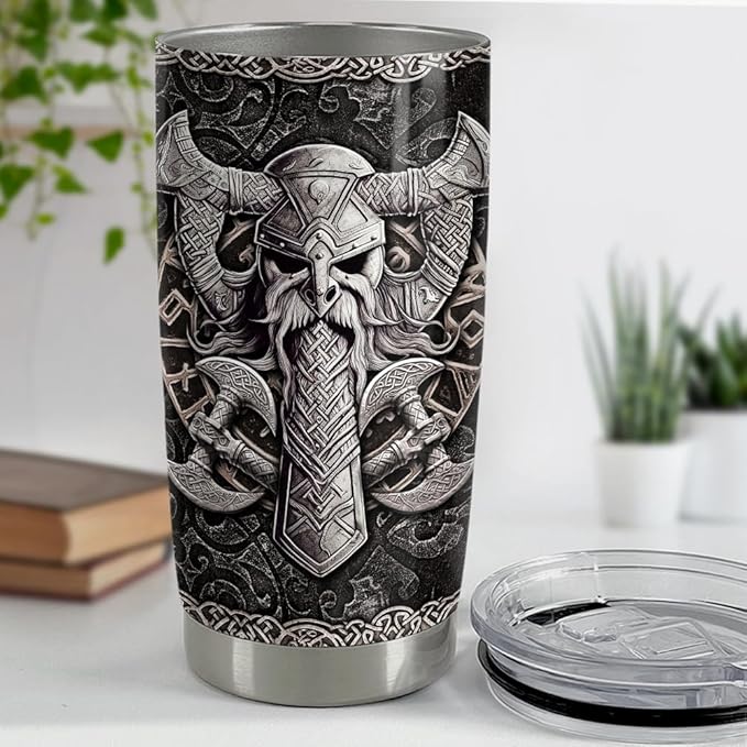 Viking Gifts for Men Viking Cup Tumbler 20oz Vikings Stainless Steel Insulated Tumblers Coffee Travel Mug Gift for Birthday Christmas