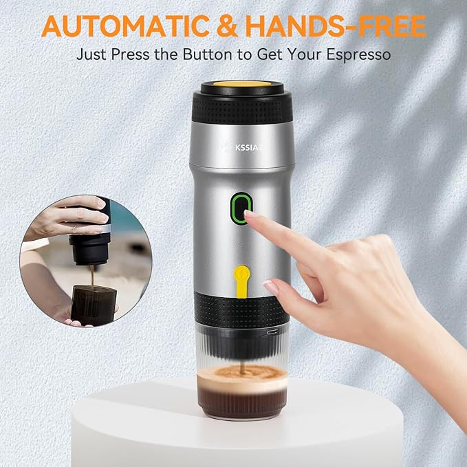 Portable Espresso Machines, Electric Espresso Maker with Self-Heating, USB-C & Car Charger, 20 Bar Mini Coffee Maker With NS Capsule & Ground Coffee for Camping, Hiking, Travel, Office, Silver