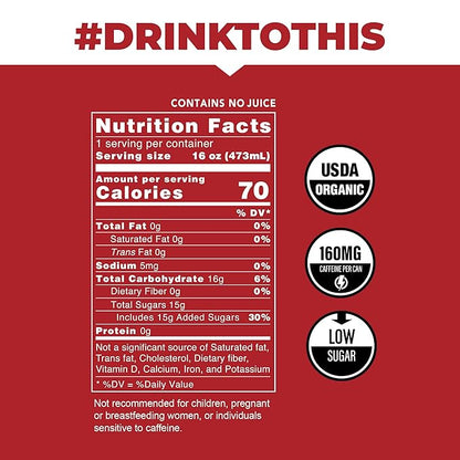 CLEAN Cause Low Calorie Raspberry USDA Organic Sparkling Yerba Mate Tea (16oz cans, 12-Pack Case) Low Sugar, 160mg Caffeine, Healthy Alternative to Soda & Energy Drinks.