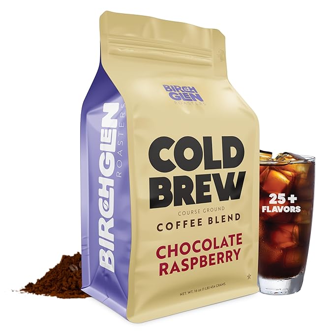 Birch Glen Roasters Cold Brew Coffee | Flavored Coarse Ground Coffee | Medium Roast | Artisanal Roasting | 100% Arabica |1 LB Bag | Chocolate Raspberry
