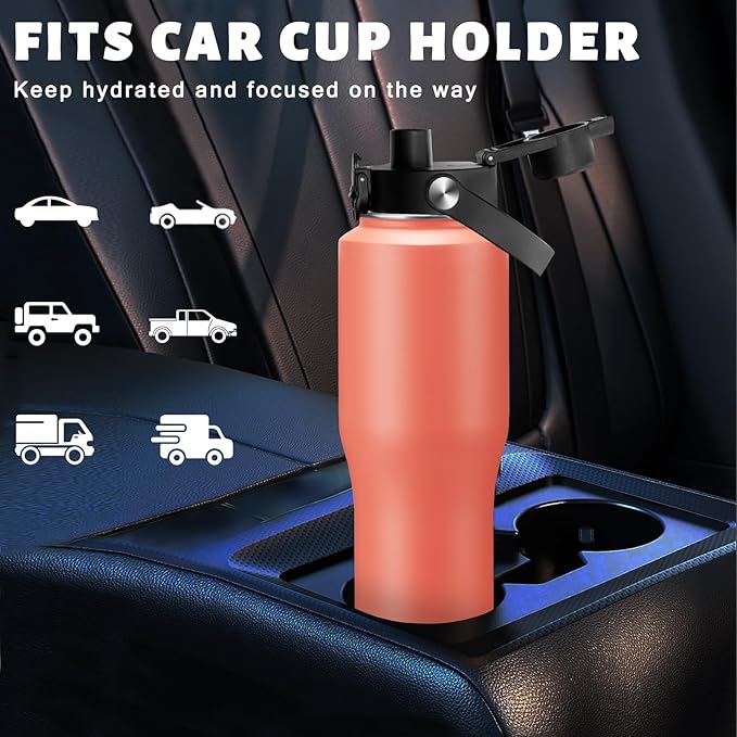 32 oz Stainless Steel Water Bottle - Keep Cold-48 Hrs, Hot-24 Hrs, Leak Proof Vacuum Insulated Water Bottle with Straw, Spout Lid, Carrier Bag, Travel Coffee Tumbler Fits in Car Cup Holder