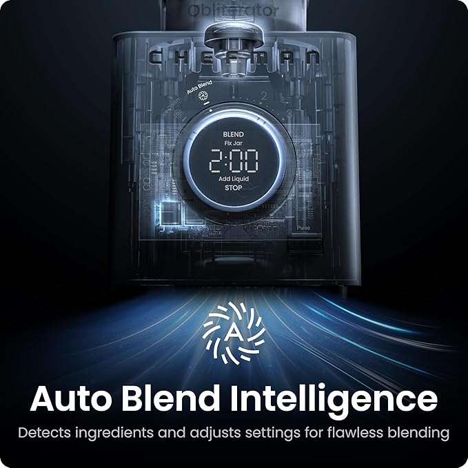 Chefman Obliterator 48 oz Countertop Blender for Smoothies, 1380W Motor to Crush Ice, Nuts, and Frozen Fruit with Stainless Steel Blade, Auto Blend Function, Includes Tamper and Scraper