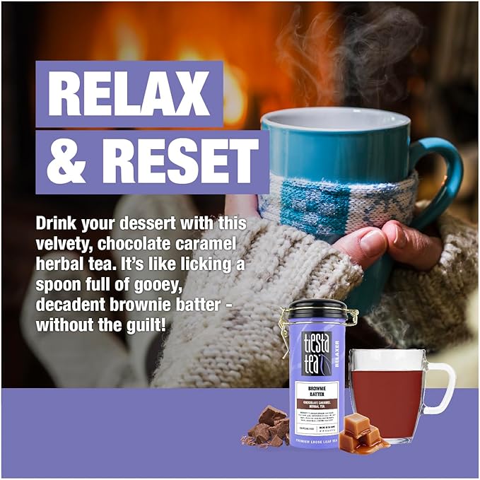 Tiesta Tea - Brownie Batter, Loose Leaf,Chocolate Caramel Herbal Tea, Non-Caffeinated Herbal Blend, Makes Hot or Iced Up to 40-50 Cups, 6oz Refillable Tin