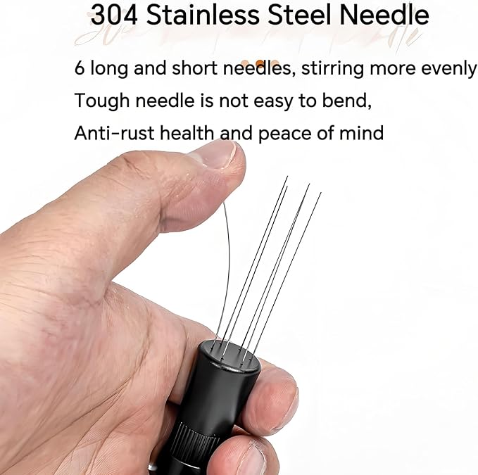 WDT Espresso Distribution Tool, 6-Pin 304 Stainless Steel Coffee Stirrer for Barista, Adjustable Espresso Needle Distributor for Even Extraction