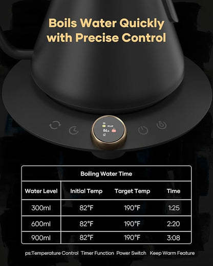 Cocinare FLOW M9 Gooseneck Electric Kettle with Precise ±1℉ Temperature Control for Pour-over Coffee and Tea, Stainless Steel Interior, Quick Heating Electric Kettle for Boiling Water (Goya Black)