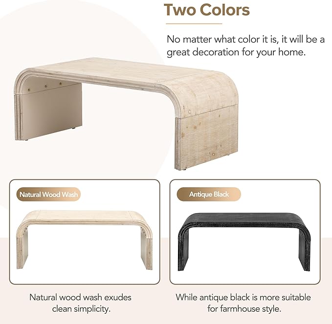 Bellemave Modern Coffee Table with Curved Art Deco Design Center Sofa Table Minimalist Cocktail Wooden Table for Living Room, Natural Wood Wash