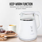 Load image into Gallery viewer, OVENTE Electric Kettle with 5 Temperature Control Presets, LED Digital Display, 5Hr Keep Warm Function, Auto Shut-Off and Boil Dry Protection, 1500W BPA Free Glass Water Heater and Boiler, White KD95W