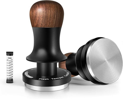 MHW-3BOMBER 58.5mm Espresso Tamper - 3 Spring Loaded Coffee Tamper with Sound Feedback - Barista Tamper Tool Espresso with 15lb / 30lbs Replacement Springs - Walnut Handle SUS304 Ripple Base T7071T-OS