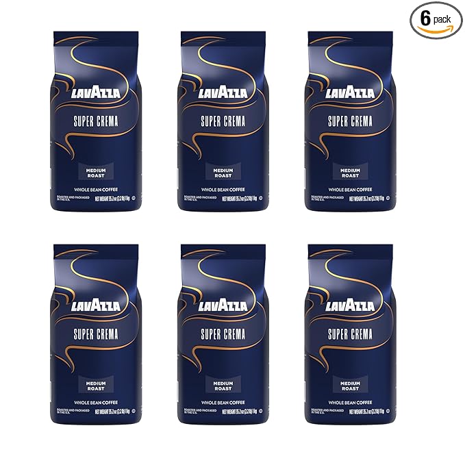 Lavazza Super Crema Whole Bean Espresso Coffee, 2.2lb Bag, Vacuum-Packed