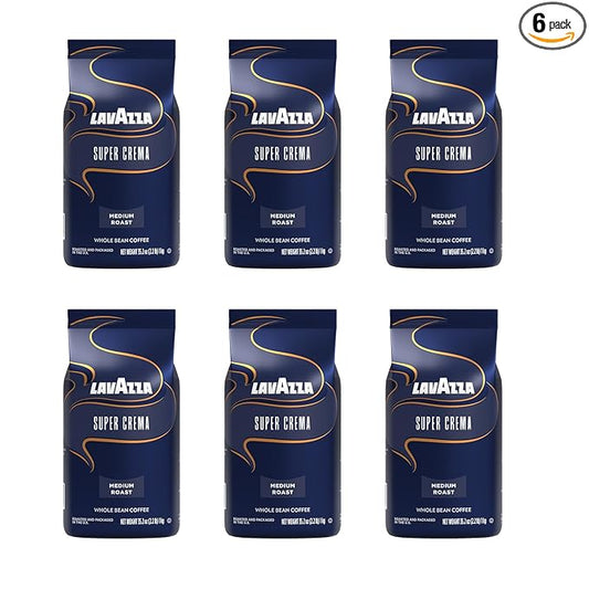Lavazza Super Crema Whole Bean Espresso Coffee, 2.2lb Bag, Vacuum-Packed