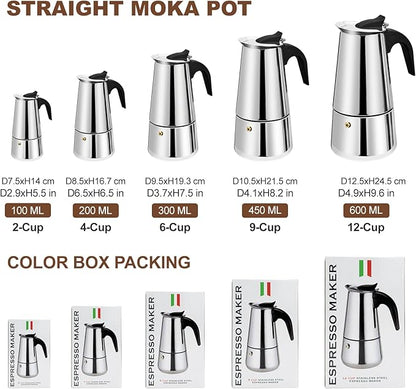 12 Cup Stovetop Espresso Maker Stainless Steel Moka Pot Stove Top Percolator Italian Coffee Makers Capable Mocha Greca Machine Cafe Classic Induction Cookers for Home and Camping 600ml 20oz